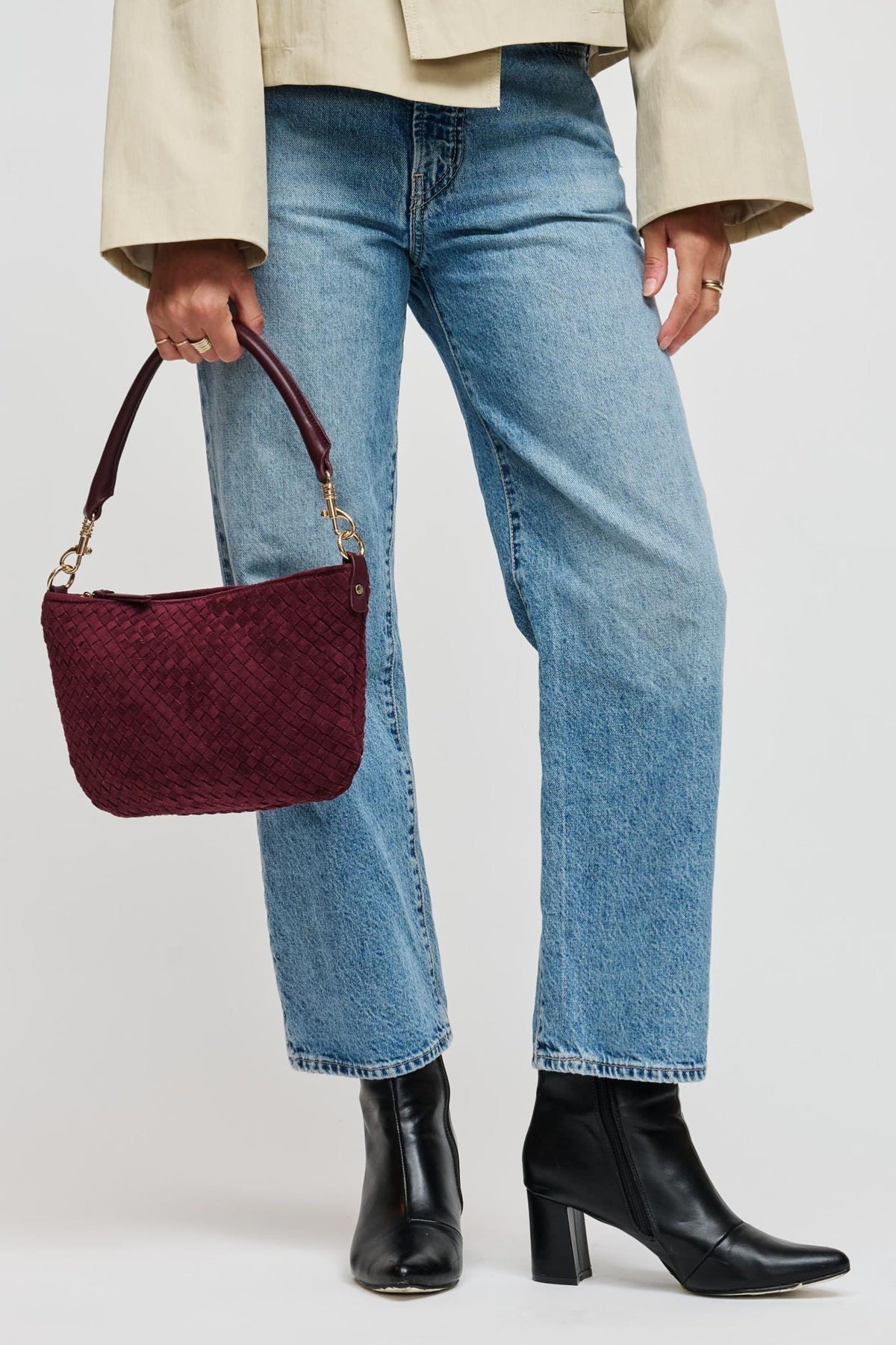 29746WS Burgundy bag styled on model, view 2