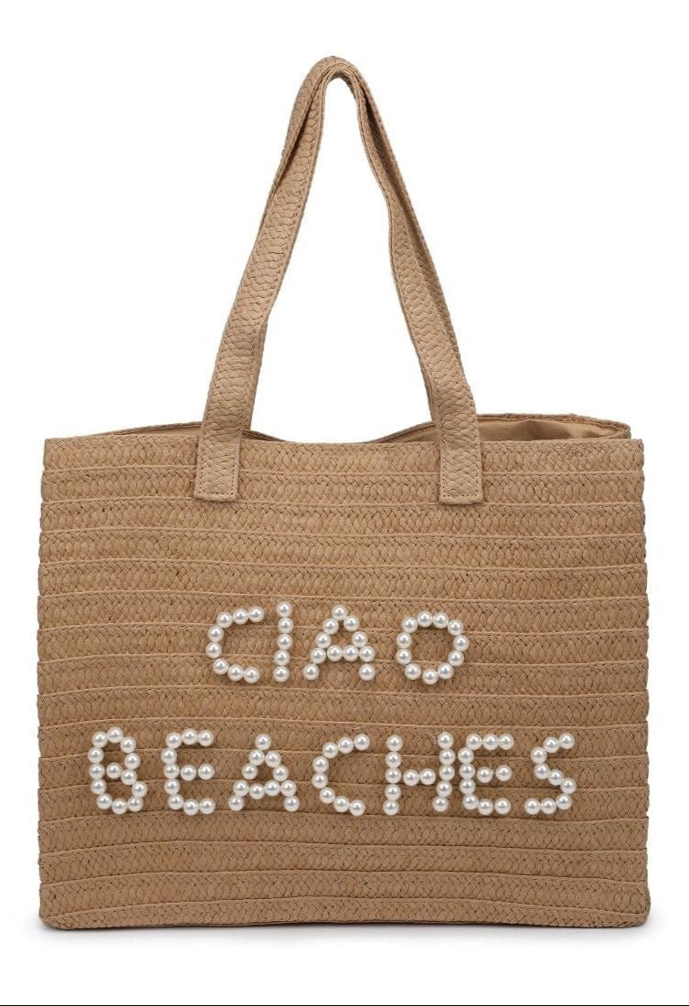 33529P Seaton Straw Pearls Tote Bag - MiMi Wholesale