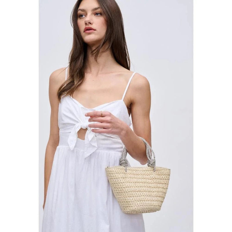 34243 Gaia Mini Straw Tote With Rhinestone Handle - MiMi Wholesale