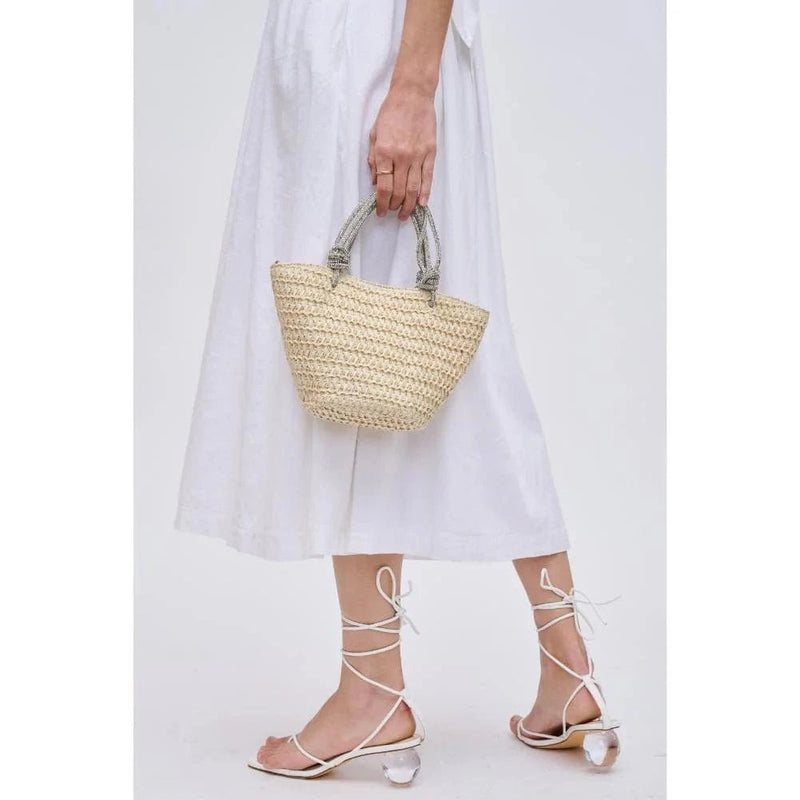34243 Gaia Mini Straw Tote With Rhinestone Handle - MiMi Wholesale