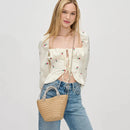 34243 Gaia Mini Straw Tote With Rhinestone Handle - MiMi Wholesale