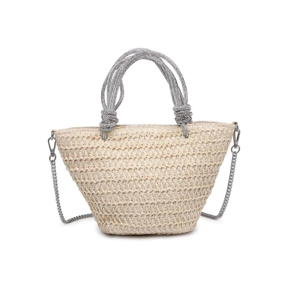 34243 Gaia Mini Straw Tote With Rhinestone Handle - MiMi Wholesale