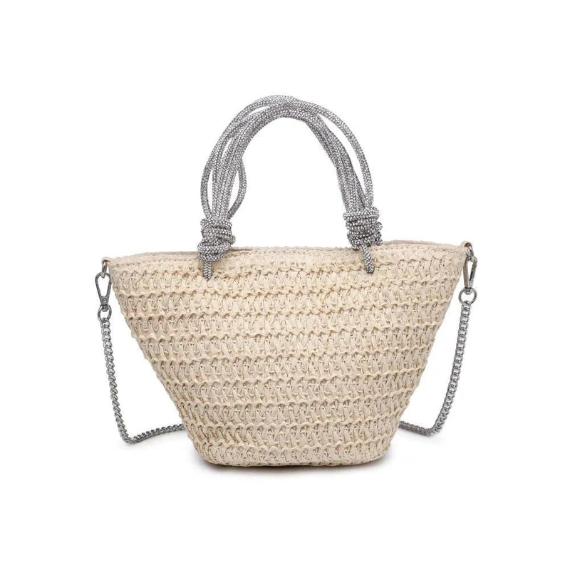 34243 Gaia Mini Straw Tote With Rhinestone Handle - MiMi Wholesale