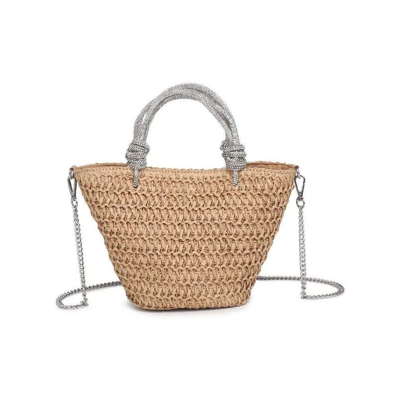 34243 Gaia Mini Straw Tote With Rhinestone Handle - MiMi Wholesale
