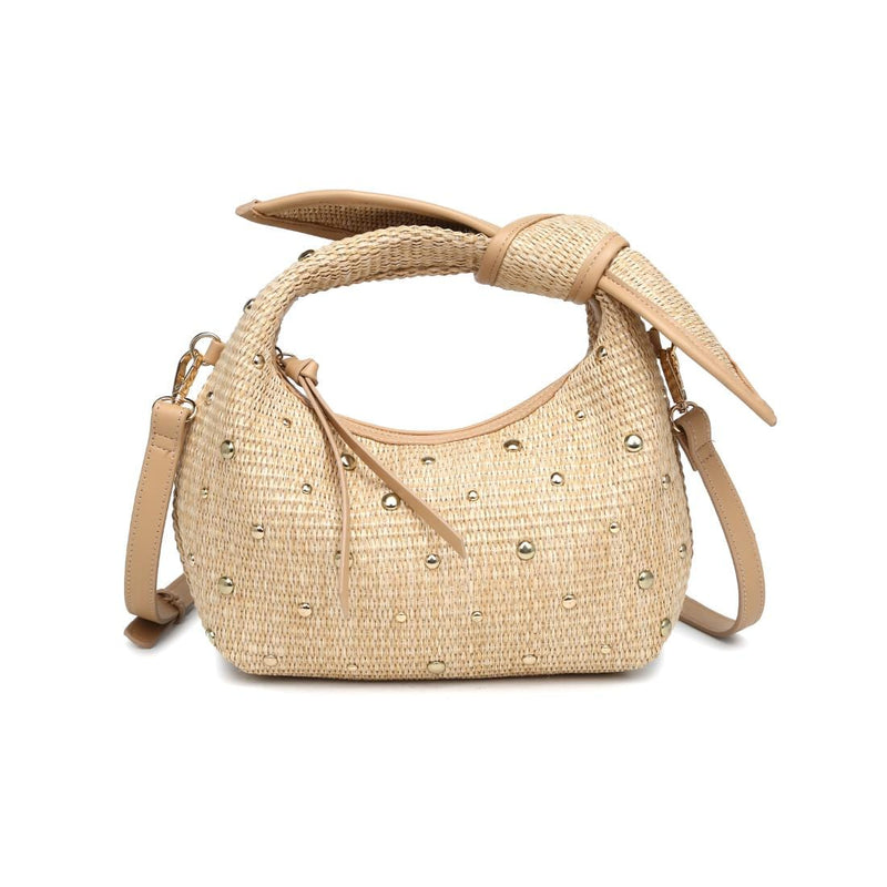 34378S Paloma Studded Straw Crossbody Bag - MiMi Wholesale