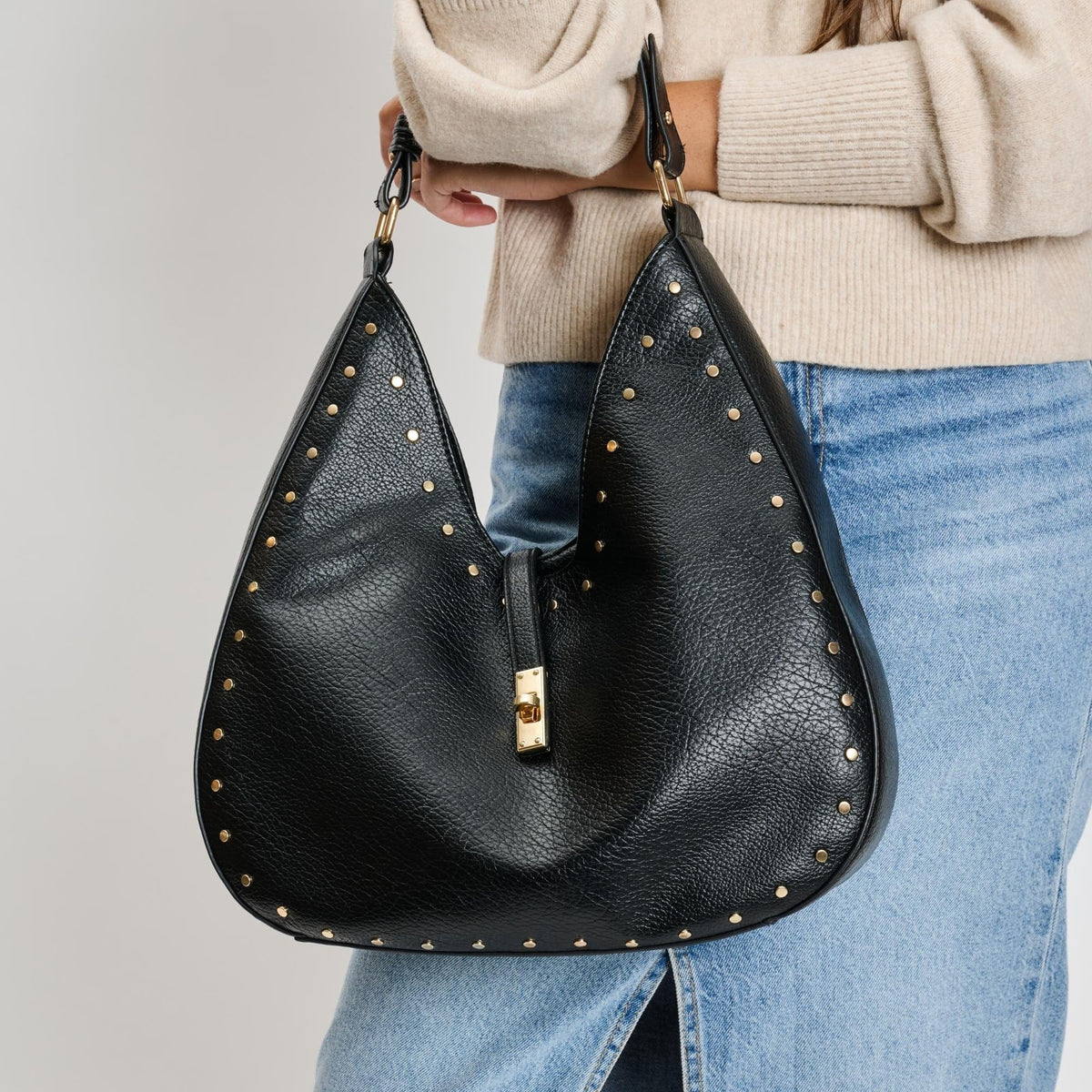 35275ML Olivia Studded Hobo Bag - MiMi Wholesale