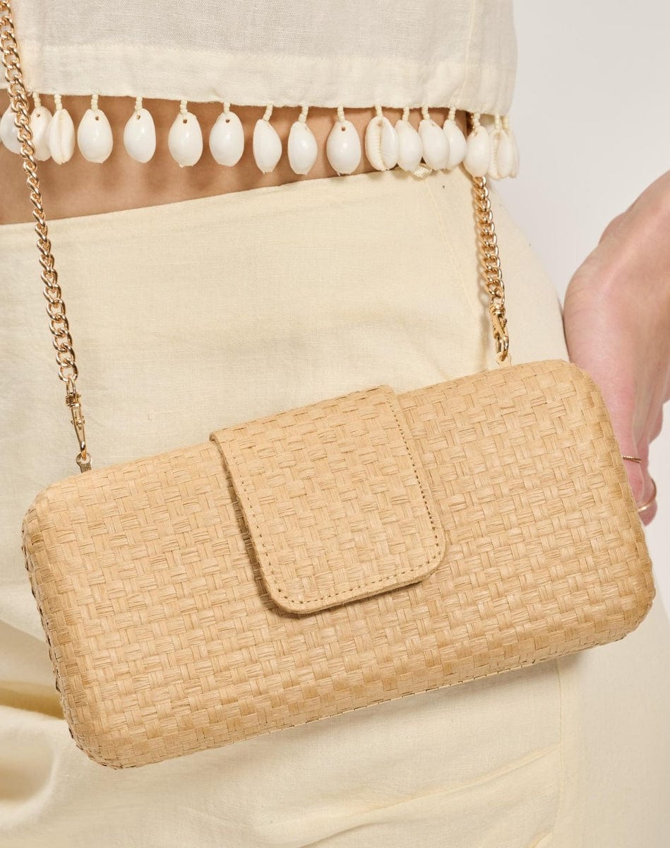 35961ML Sylvi Straw Clutch Bag With Chain Strap - MiMi Wholesale