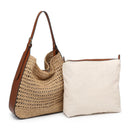 36007ML 2 in 1 Savannah Straw Hobo Tote Bag With Pouch - MiMi Wholesale