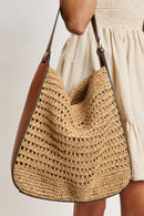 36007ML 2 in 1 Savannah Straw Hobo Tote Bag With Pouch - MiMi Wholesale