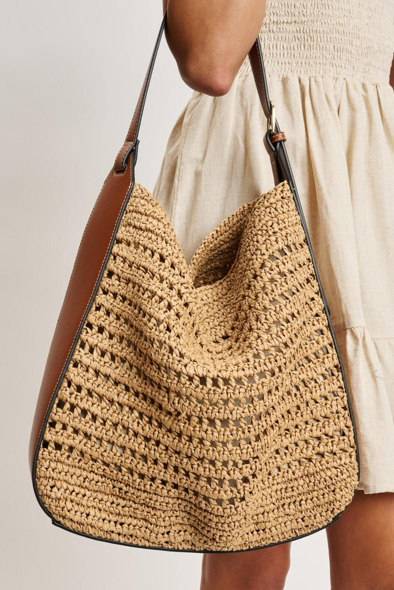 36007ML 2 in 1 Savannah Straw Hobo Tote Bag With Pouch - MiMi Wholesale