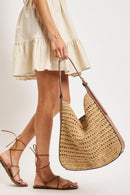 36007ML 2 in 1 Savannah Straw Hobo Tote Bag With Pouch - MiMi Wholesale