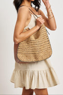 36007ML 2 in 1 Savannah Straw Hobo Tote Bag With Pouch - MiMi Wholesale