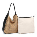 36007ML 2 in 1 Savannah Straw Hobo Tote Bag With Pouch - MiMi Wholesale