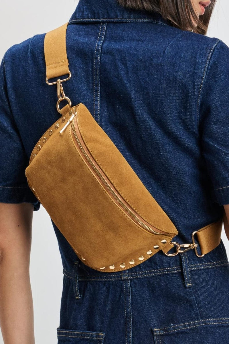 36248SUM Gizelle Suede Studded Crossbody/Sling Bag - MiMi Wholesale