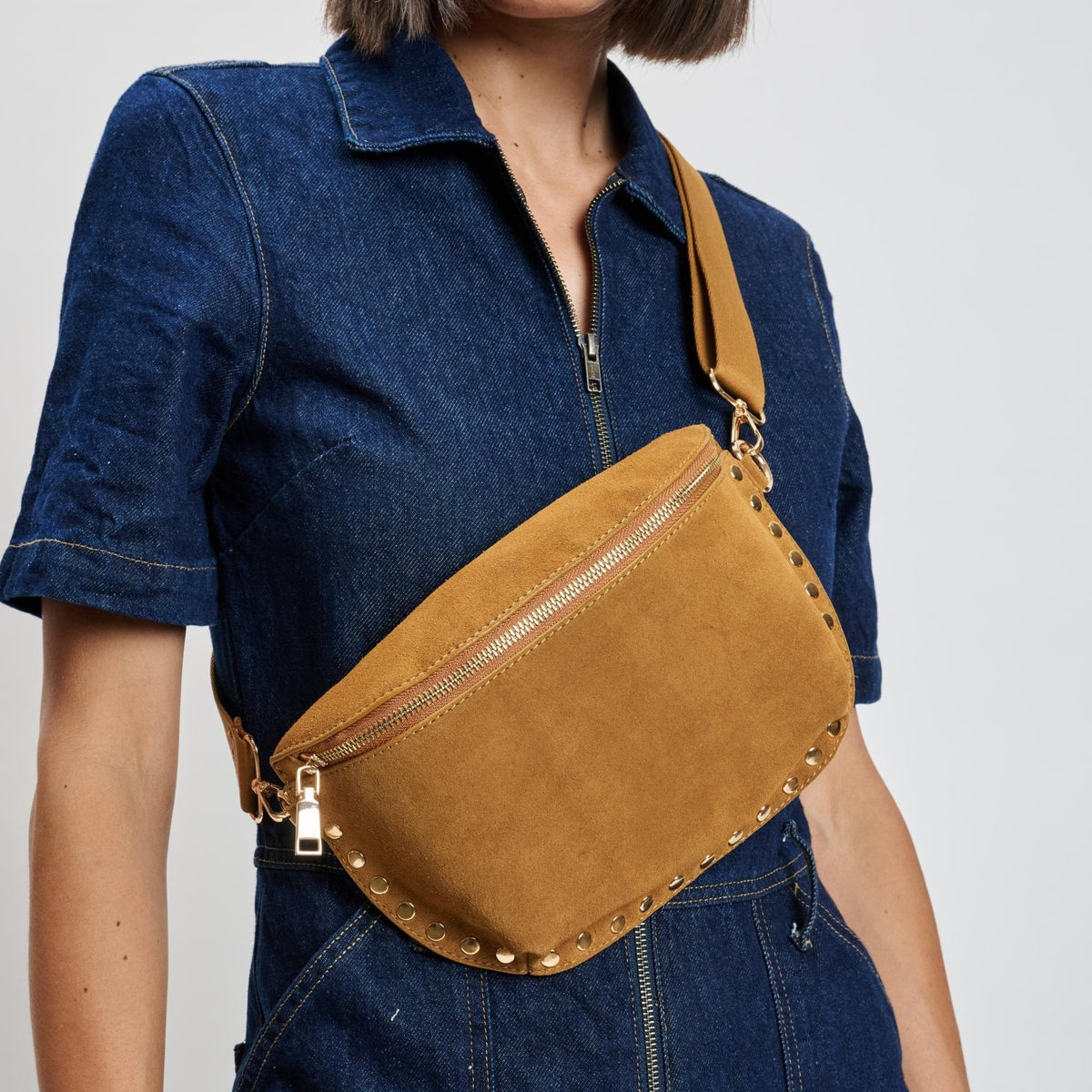 36248SUM Gizelle Suede Studded Crossbody/Sling Bag - MiMi Wholesale