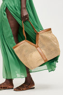 37580 Naida Straw Tote Bag With Removable Pouch - MiMi Wholesale