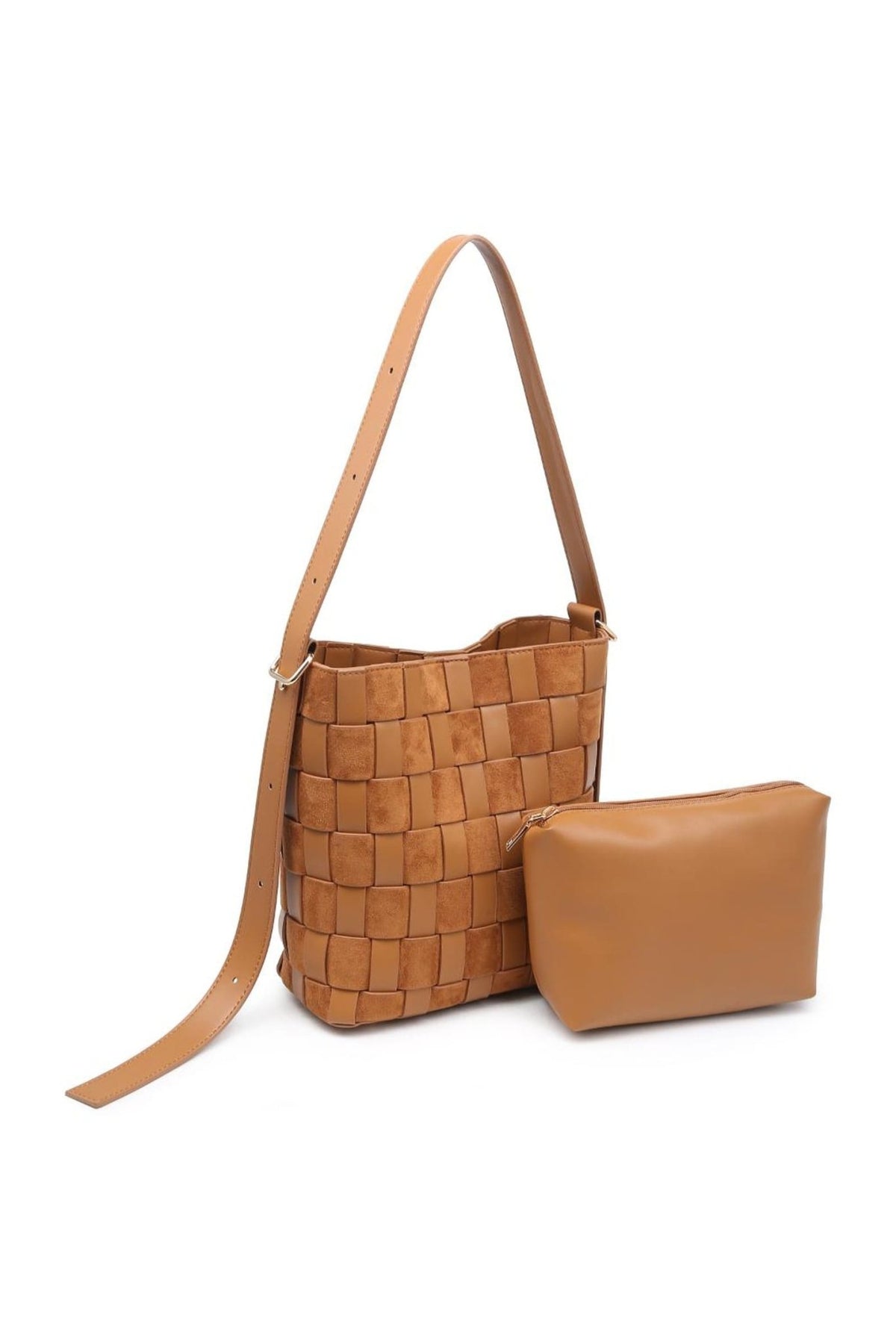 38684ML Naomi Woven Bucket Bag with Zip Pouch - MiMi Wholesale