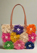 60252 Queenie Straw Flower Tote Bag - MiMi Wholesale
