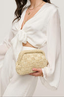 60275A Annie Straw Clutch Bag With Chain Strap - MiMi Wholesale