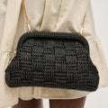60275A Annie Straw Clutch Bag With Chain Strap - MiMi Wholesale