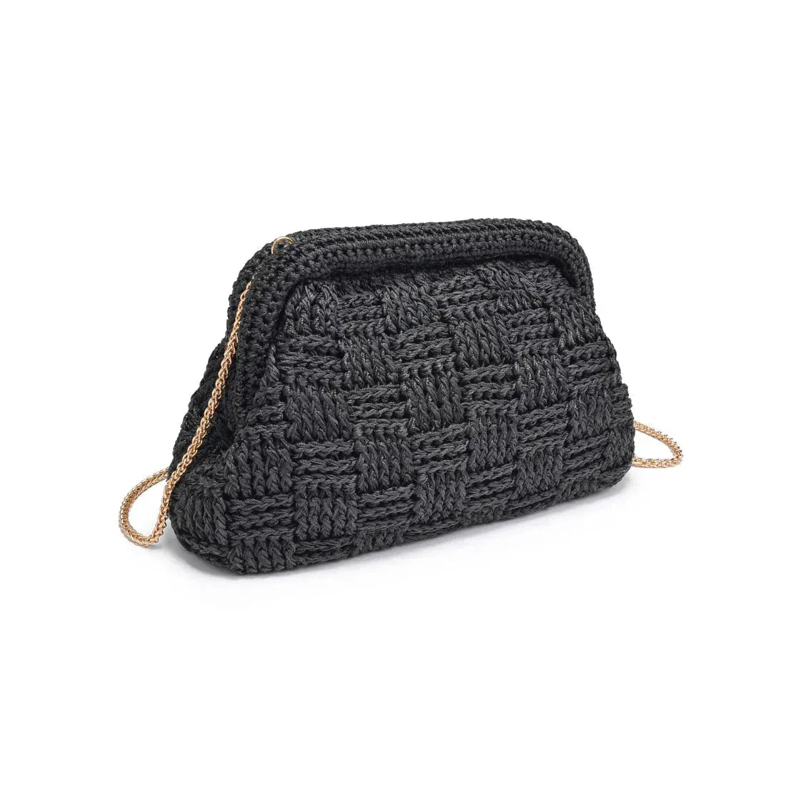 60275A Annie Straw Clutch Bag With Chain Strap - MiMi Wholesale
