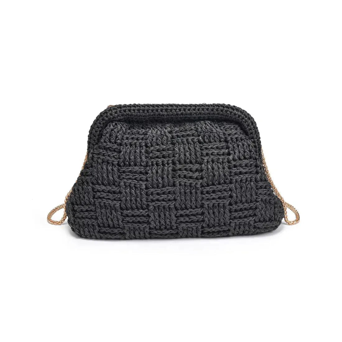 60275A Annie Straw Clutch Bag With Chain Strap - MiMi Wholesale