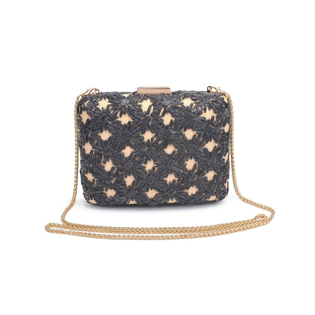 60790 Samantha Floral Straw Clutch/Evening Bag With Chain Strap - MiMi Wholesale