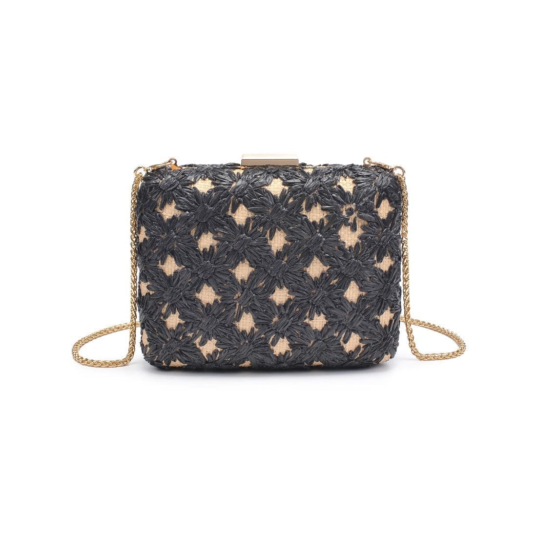 60790 Samantha Floral Straw Clutch/Evening Bag With Chain Strap - MiMi Wholesale