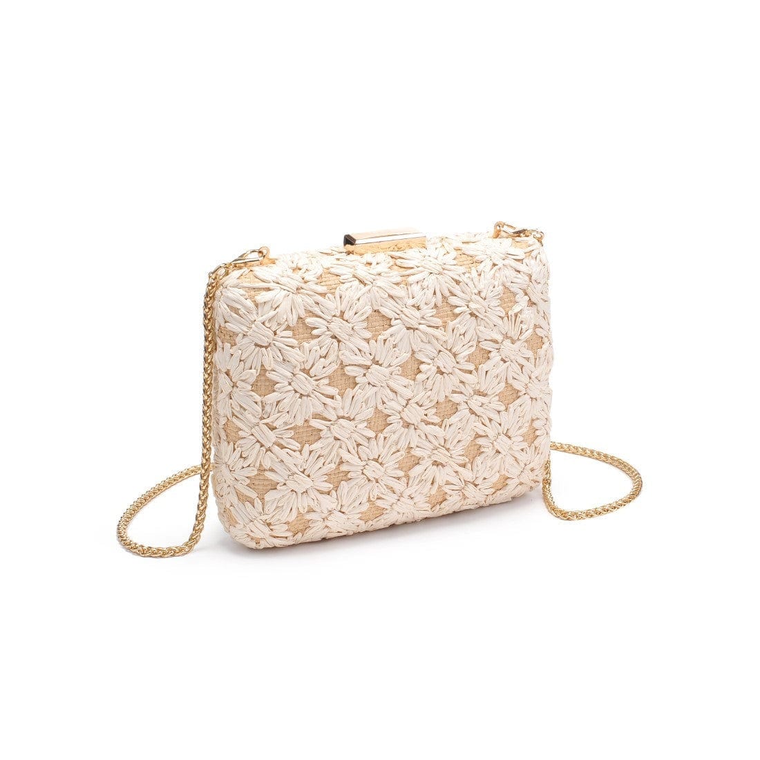 60790 Samantha Floral Straw Clutch/Evening Bag With Chain Strap - MiMi Wholesale