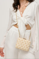 60790 Samantha Floral Straw Clutch/Evening Bag With Chain Strap - MiMi Wholesale