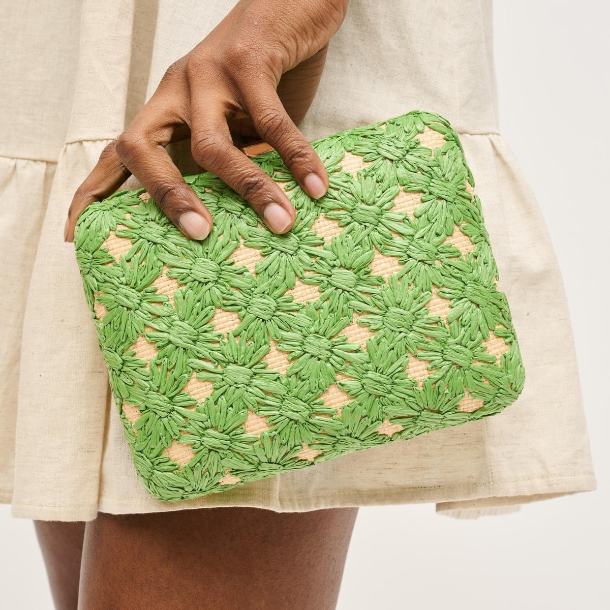 60790 Samantha Floral Straw Clutch/Evening Bag With Chain Strap - MiMi Wholesale