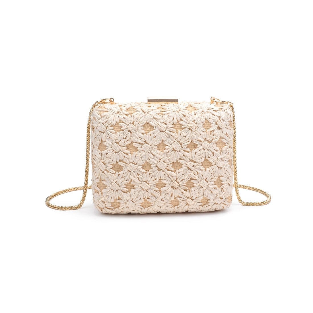 60790 Samantha Floral Straw Clutch/Evening Bag With Chain Strap - MiMi Wholesale