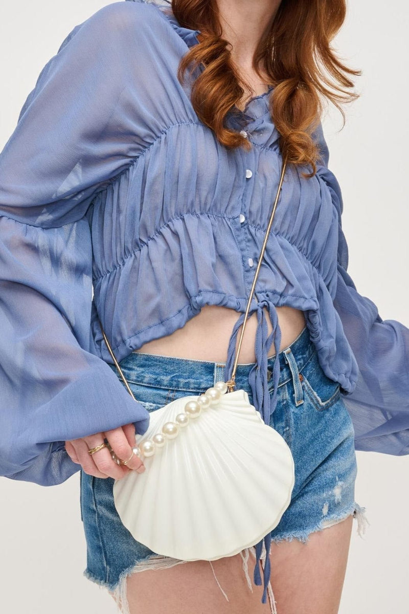60915 Kayla Shell Pearl Handle Evening Bag - MiMi Wholesale