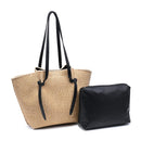 62242ST Lorenza 2 in 1 Straw Tote Bag With Pouch - MiMi Wholesale