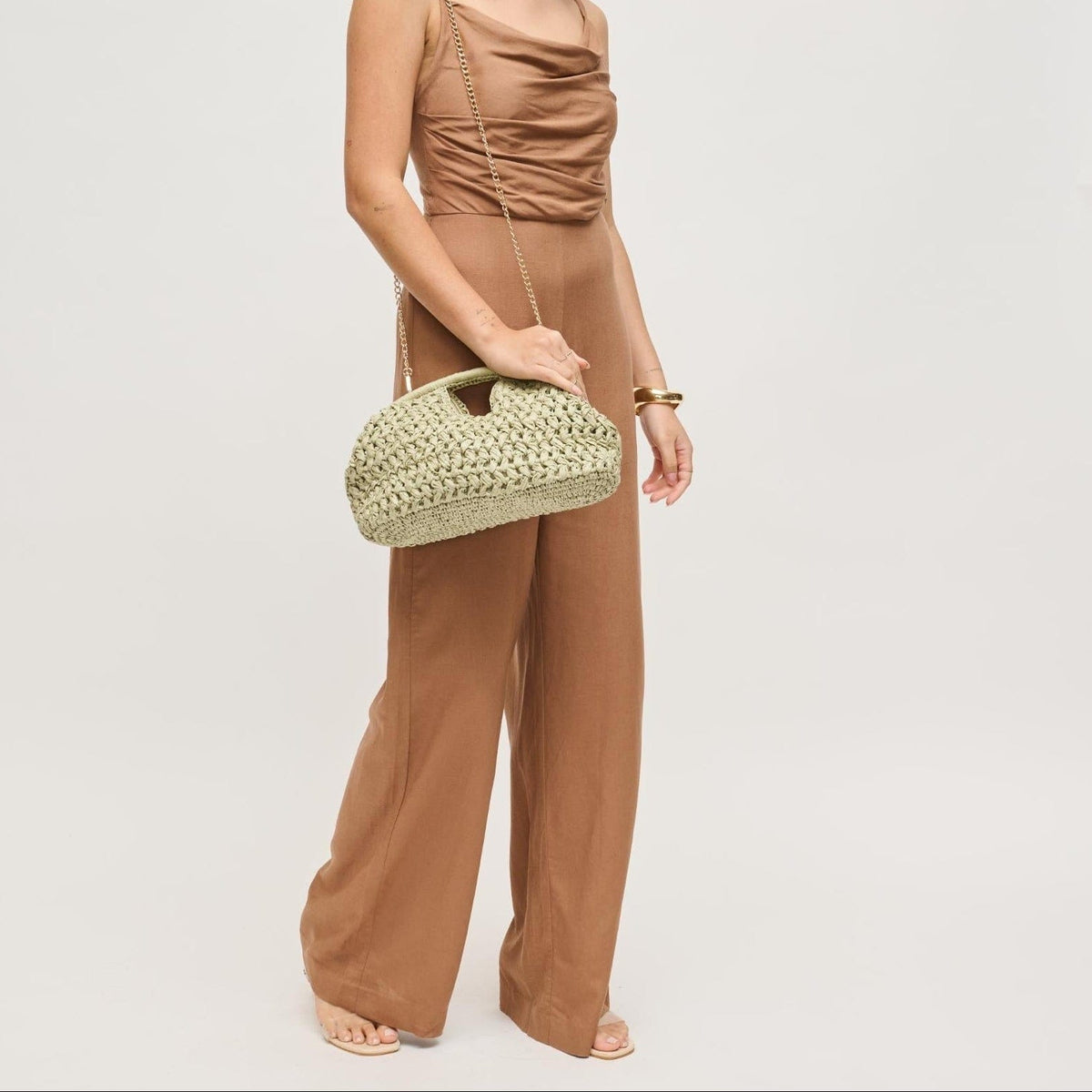 62428 Abigail Straw Crossbody/Clutch Bag With Chain Strap - MiMi Wholesale