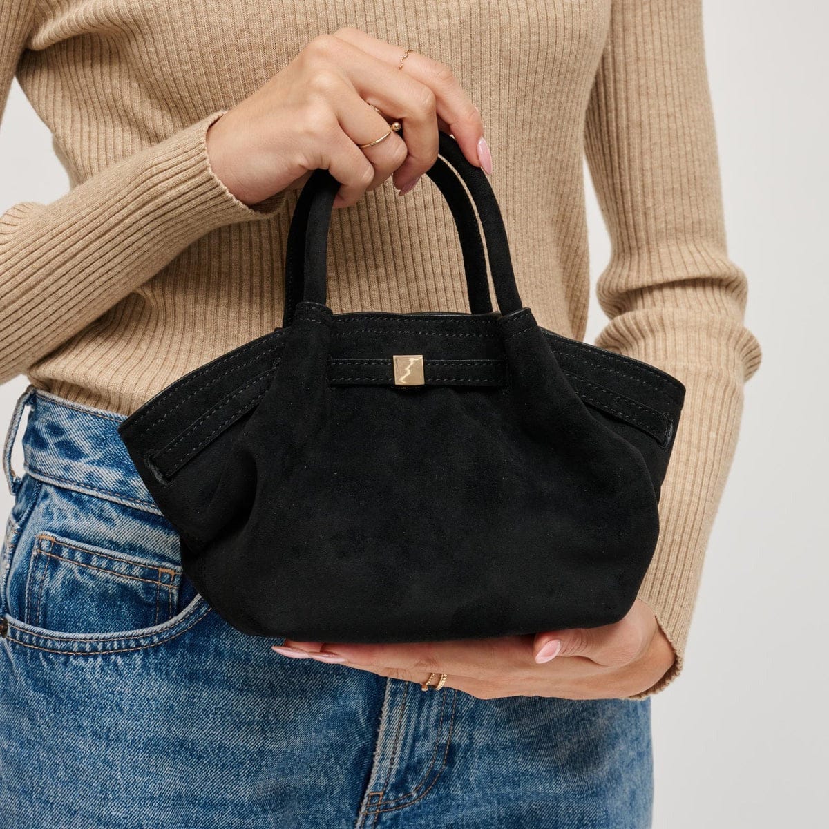 63032 Selena Faux Suede Mini Tote/Crossbody Bag - MiMi Wholesale