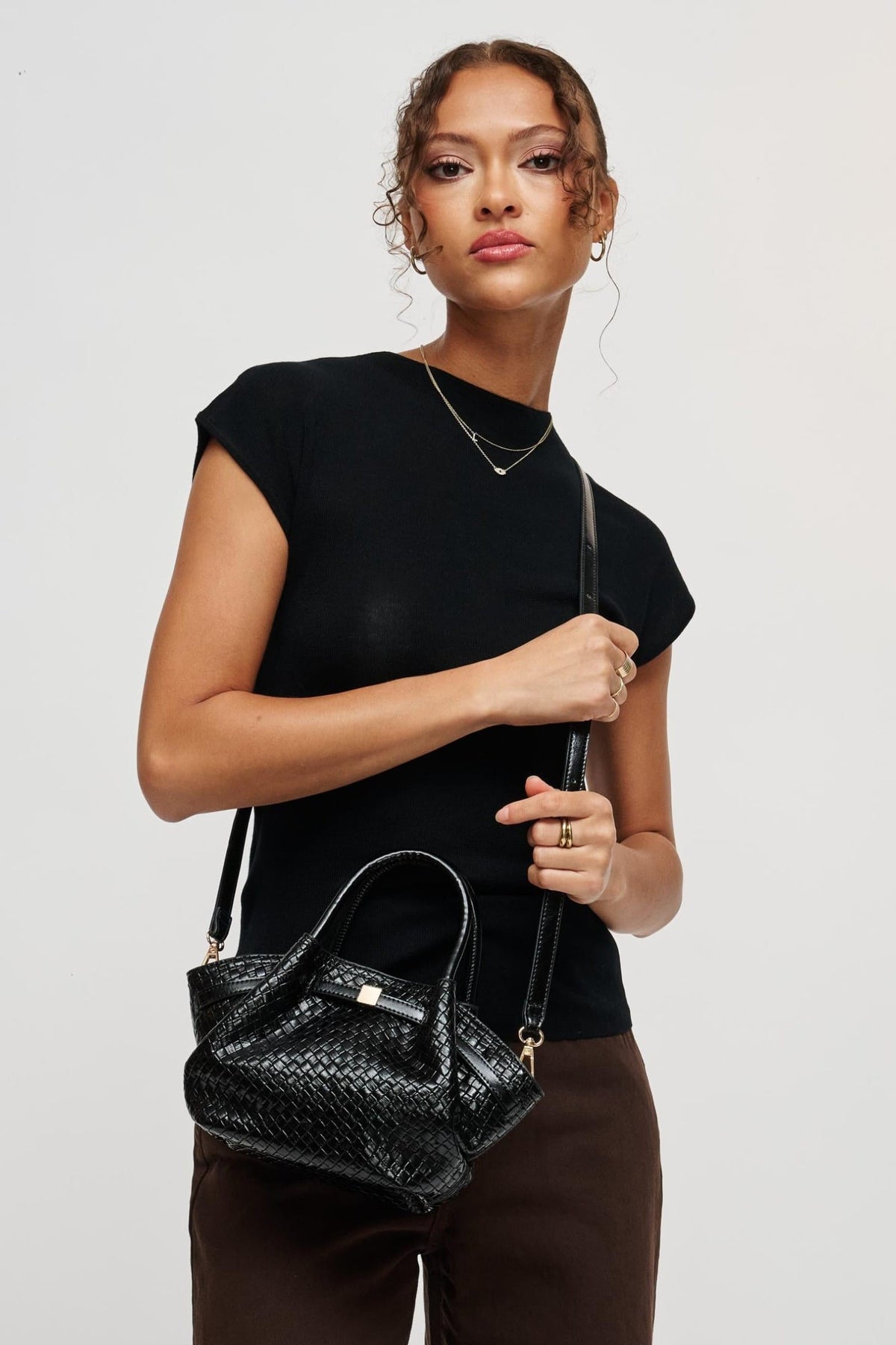 63032BEW Black bag styled on model, view 2