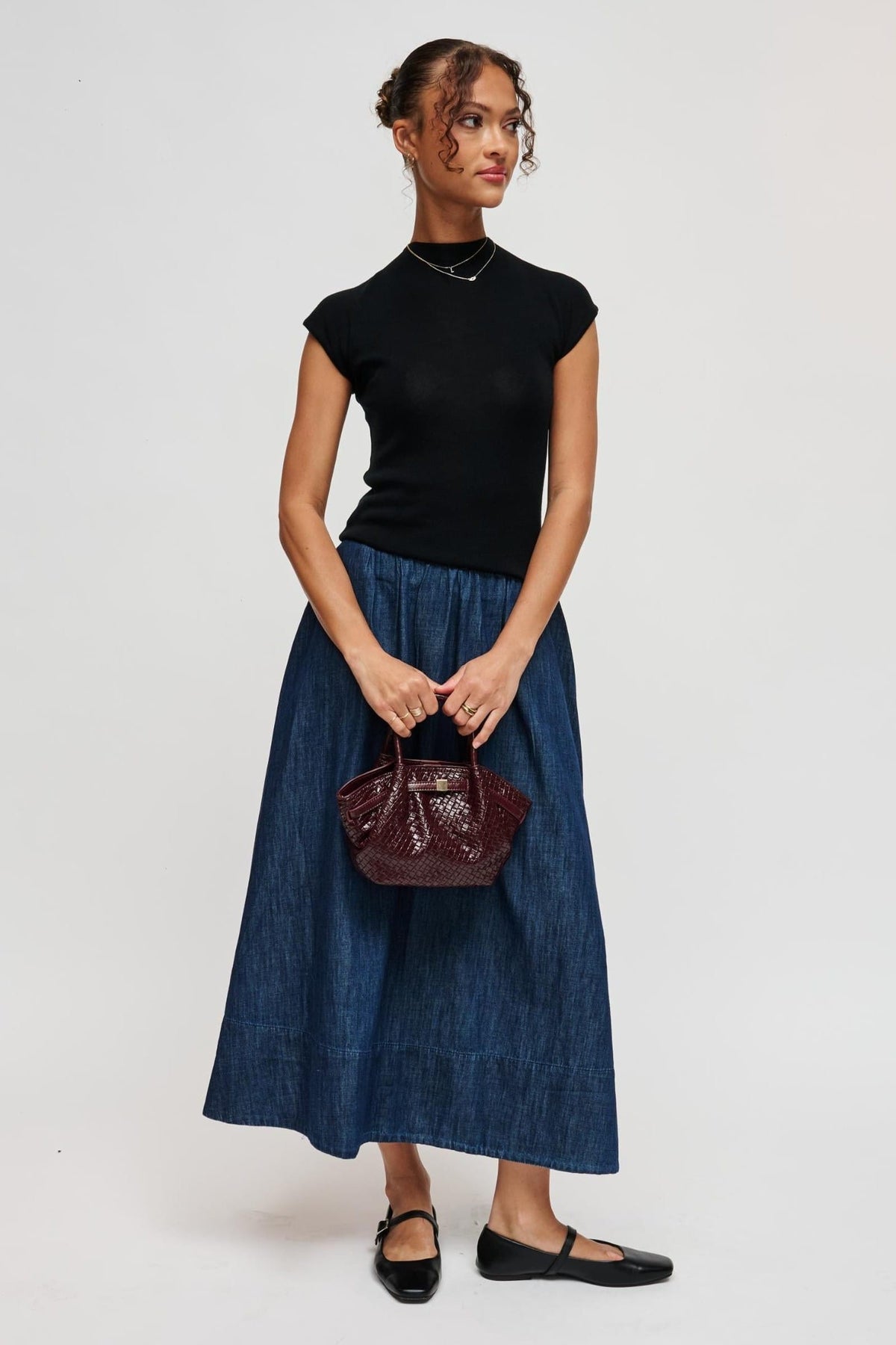 63032BEW Burgundy bag styled on model, view 4
