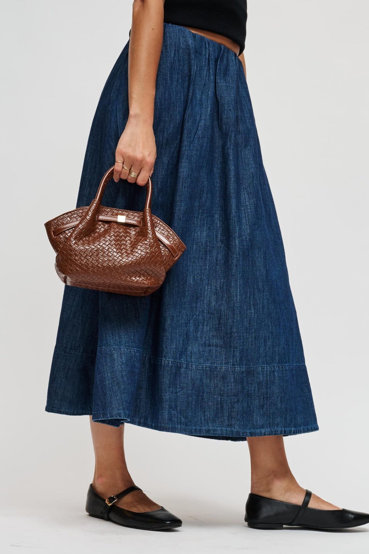 63032BEW Cognac bag styled on model, view 3