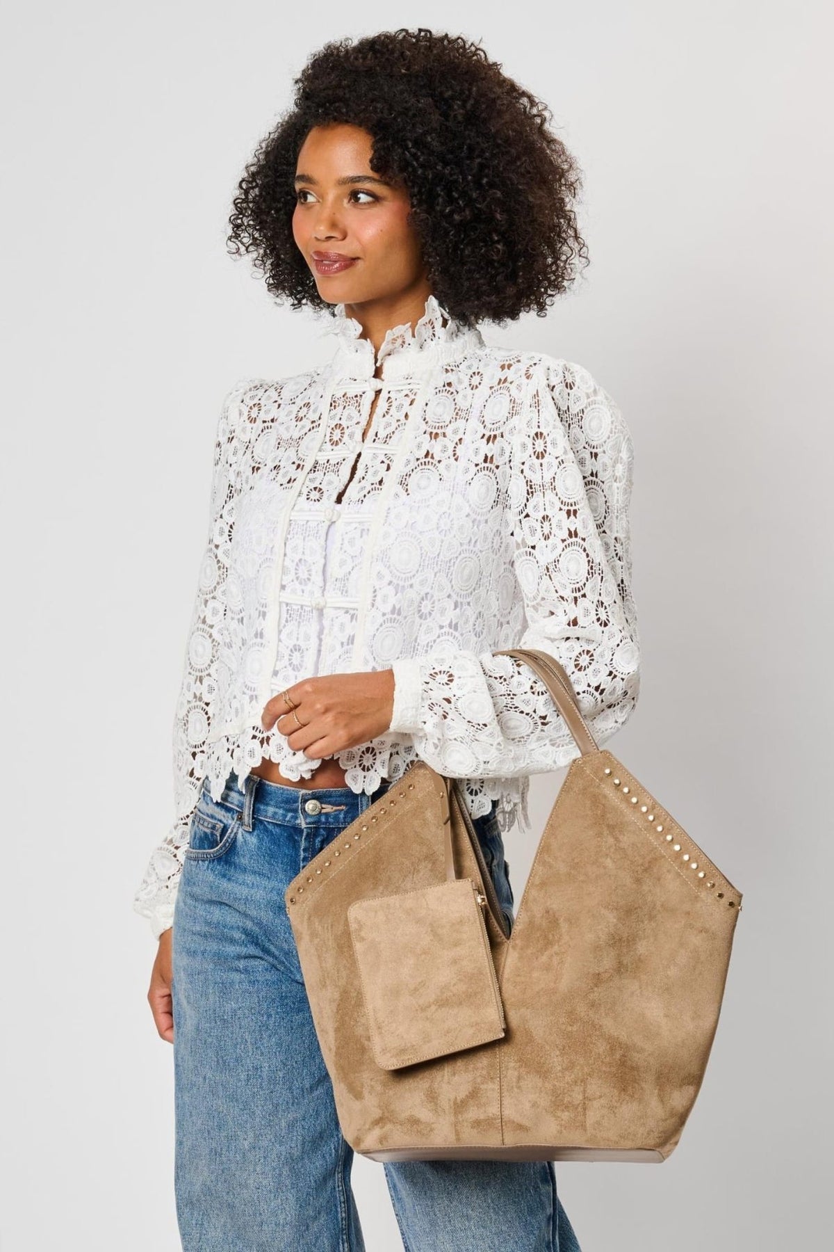 64573ML Miranda Stud-Trim Tote with Zip Pouch - MiMi Wholesale