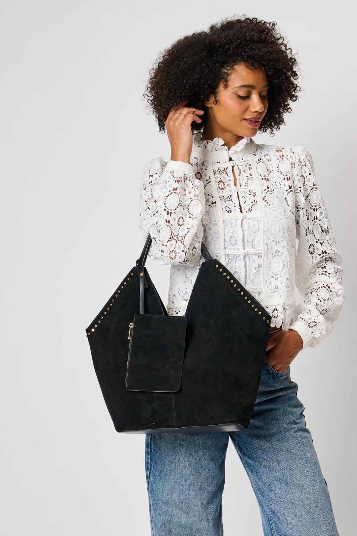 64573ML Miranda Stud-Trim Tote with Zip Pouch - MiMi Wholesale