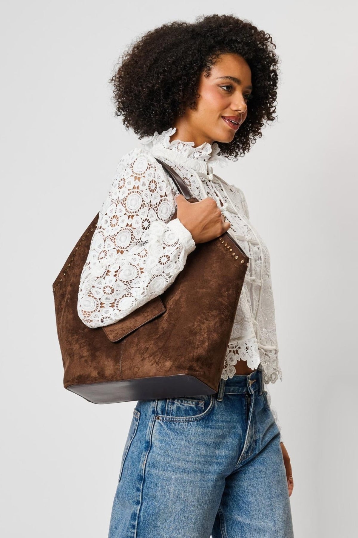 64573ML Miranda Stud-Trim Tote with Zip Pouch - MiMi Wholesale