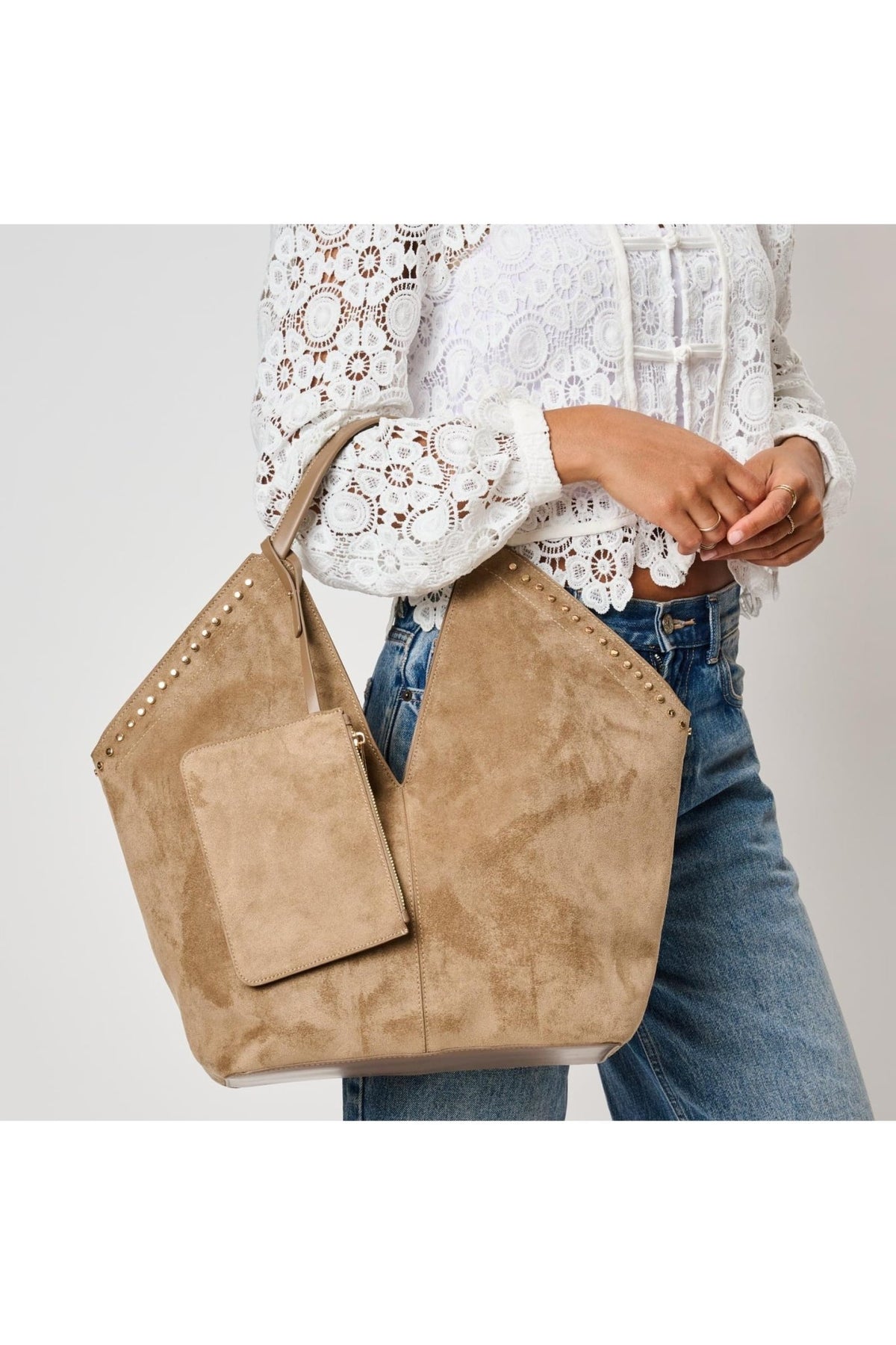 64573ML Miranda Stud-Trim Tote with Zip Pouch - MiMi Wholesale