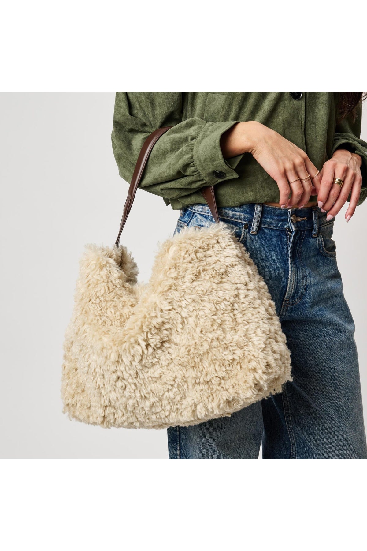 Moda Luxe 64578ML Cream bag styled on model, view 3