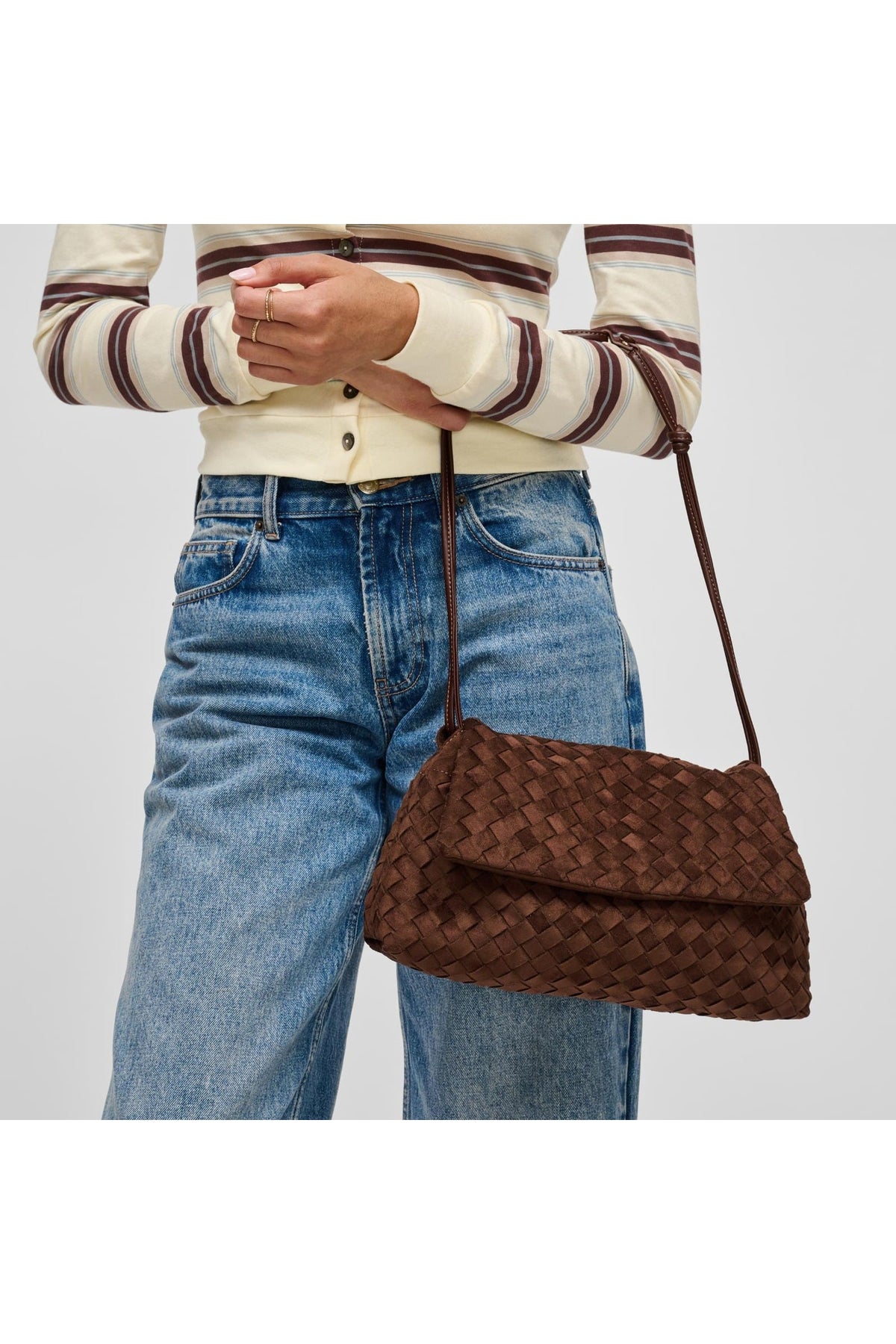 64617 Chocolate bag styled on model, view 1