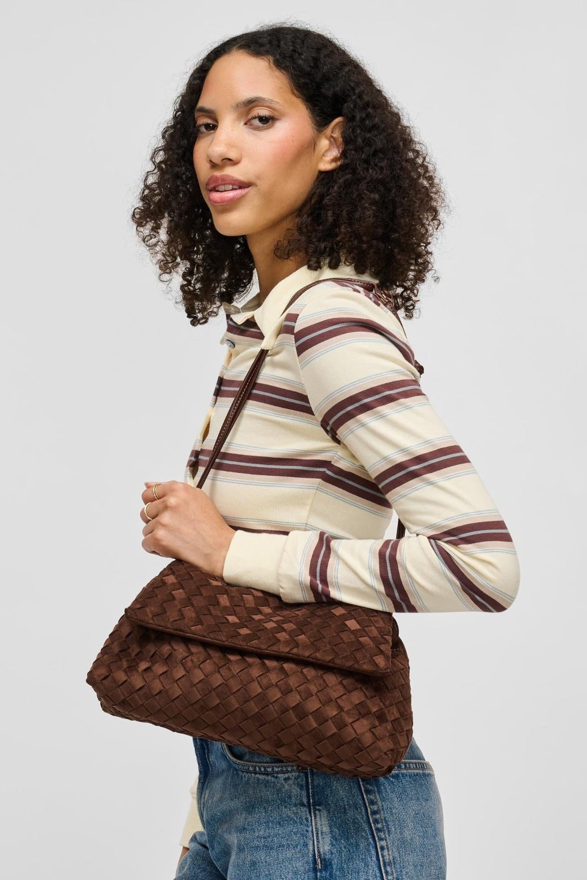 64617 Chocolate bag styled on model, view 3