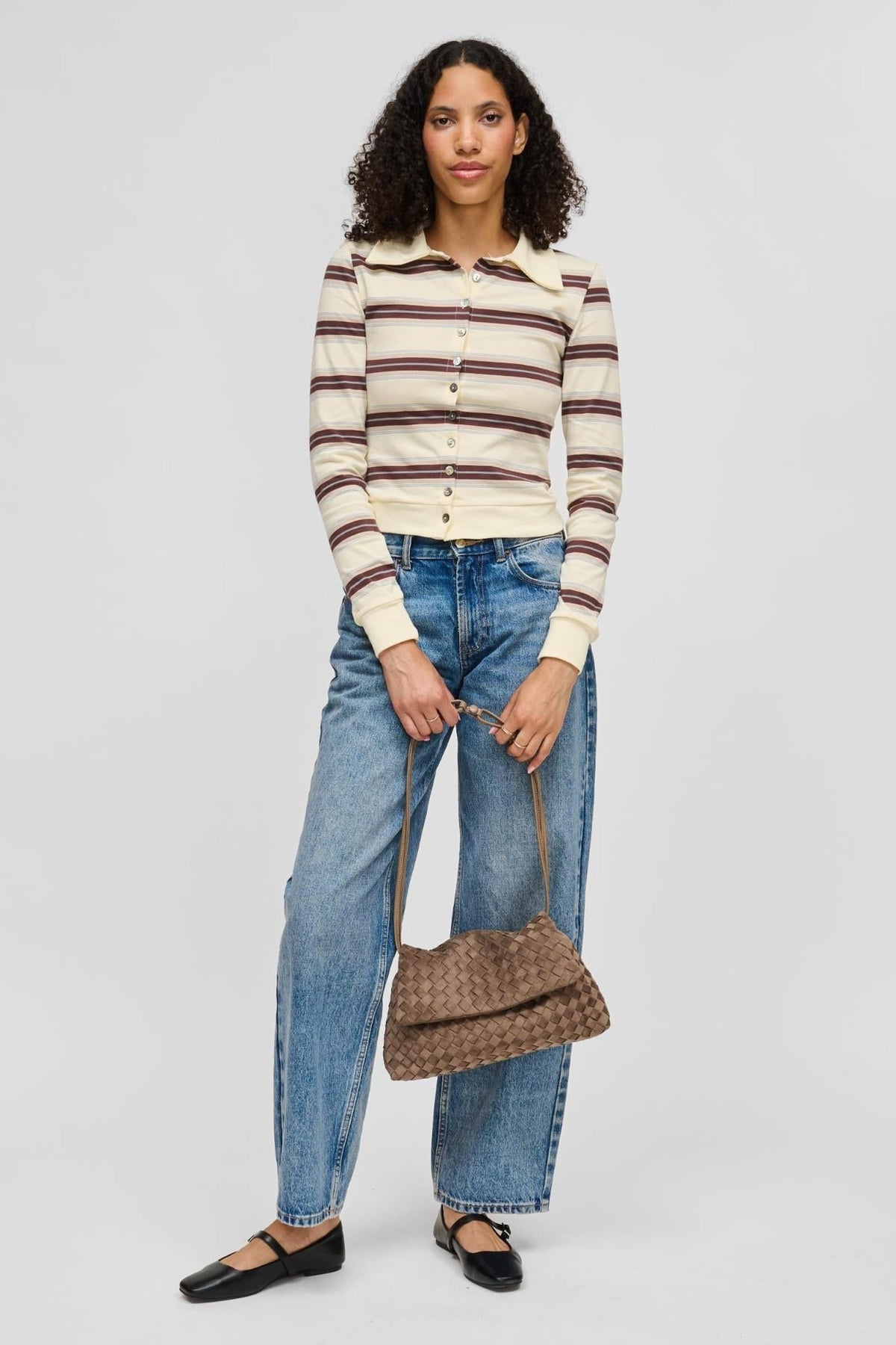 64617 Taupe bag styled on model, view 4