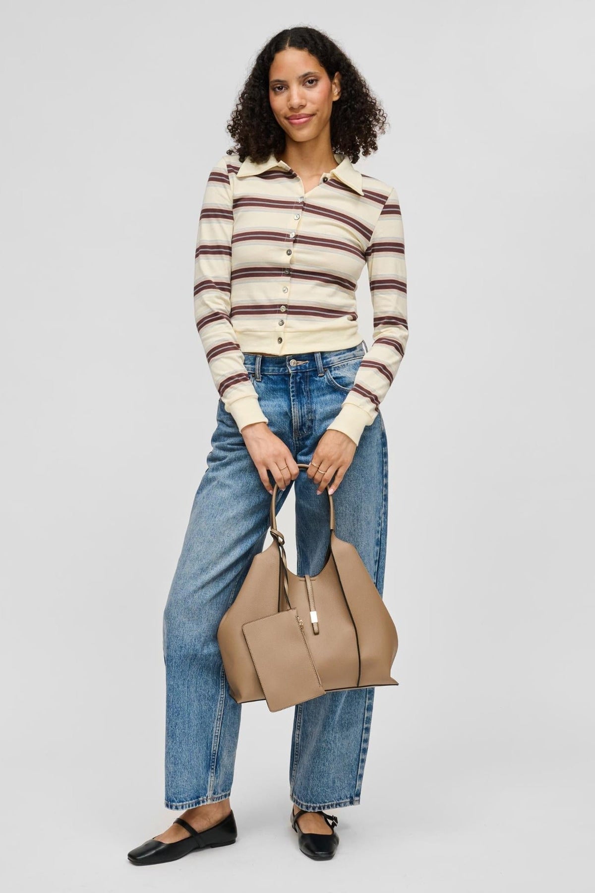 64707 Taupe bag styled on model, view 4