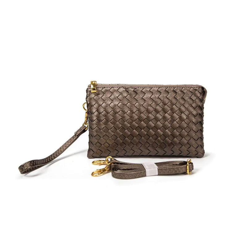 7050 Kathy Woven Three Compartment Clutch/Crossbody Bag - MiMi Wholesale