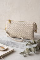 7050 Kathy Woven Three Compartment Clutch/Crossbody Bag - MiMi Wholesale